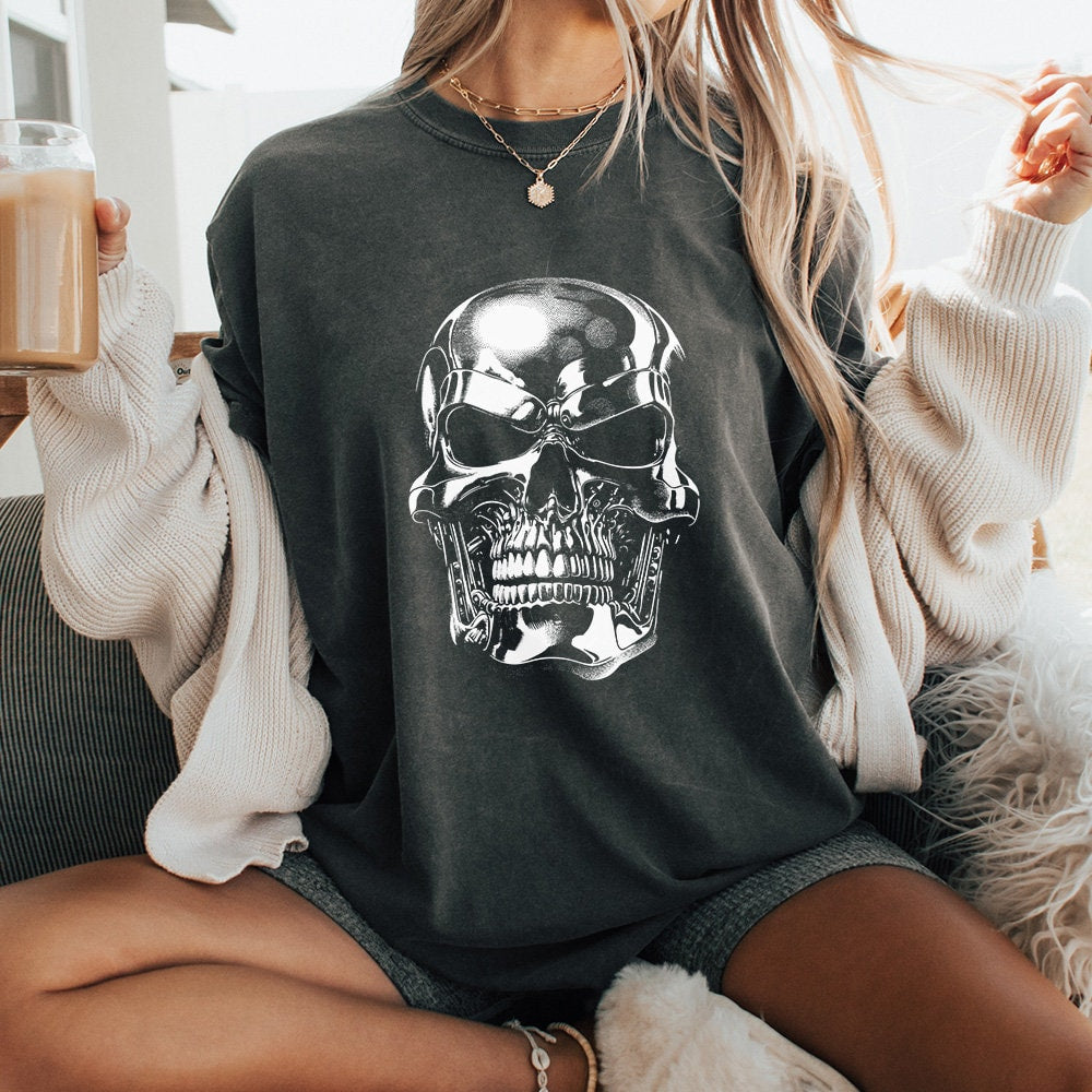 Gothic Mechanical Skull PNG Alt 2, Cyberpunk Skull Art - 300 DPI Design