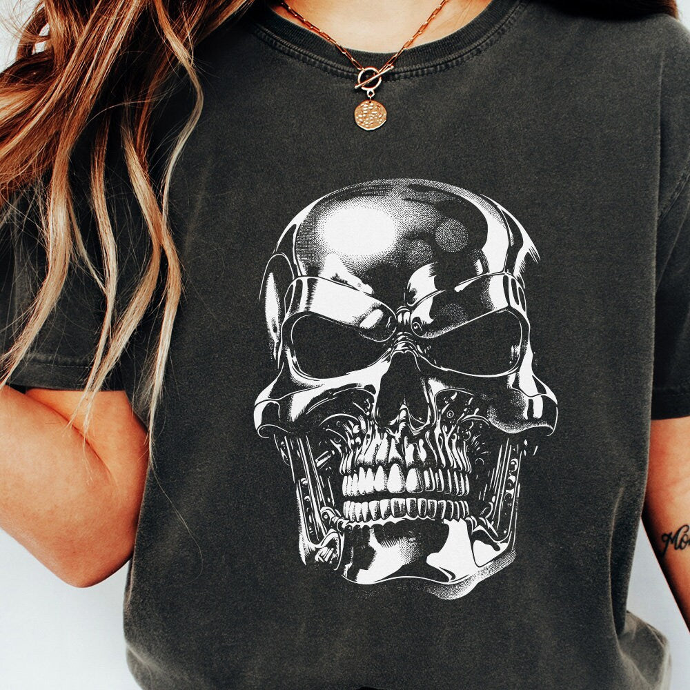 Gothic Mechanical Skull PNG Alt 2, Cyberpunk Skull Art - 300 DPI Design