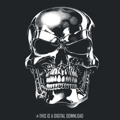 Gothic Mechanical Skull PNG Alt 2, Cyberpunk Skull Art - 300 DPI Design