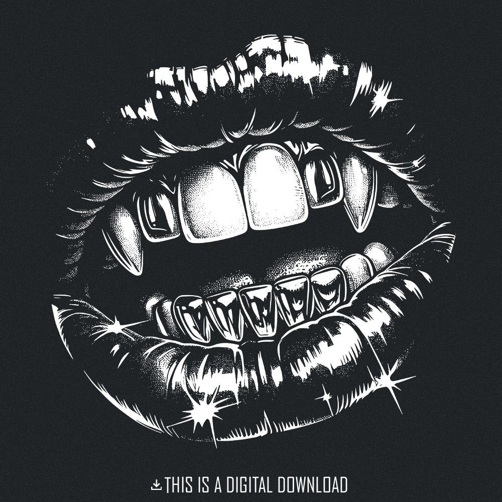 Gothic Vampire Lips PNG, Grillz Halloween Sublimation - 300 DPI Design