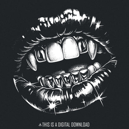 Gothic Vampire Lips PNG, Grillz Halloween Sublimation - 300 DPI Design