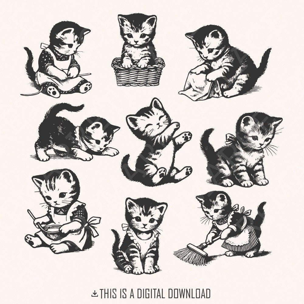 Vintage Cats Png Alt 2, Retro Cat Png - 300 DPI Design for T-Shirt