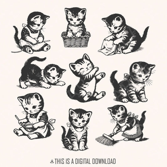 Vintage Cats Png Alt 2, Retro Cat Png - 300 DPI Design for T-Shirt