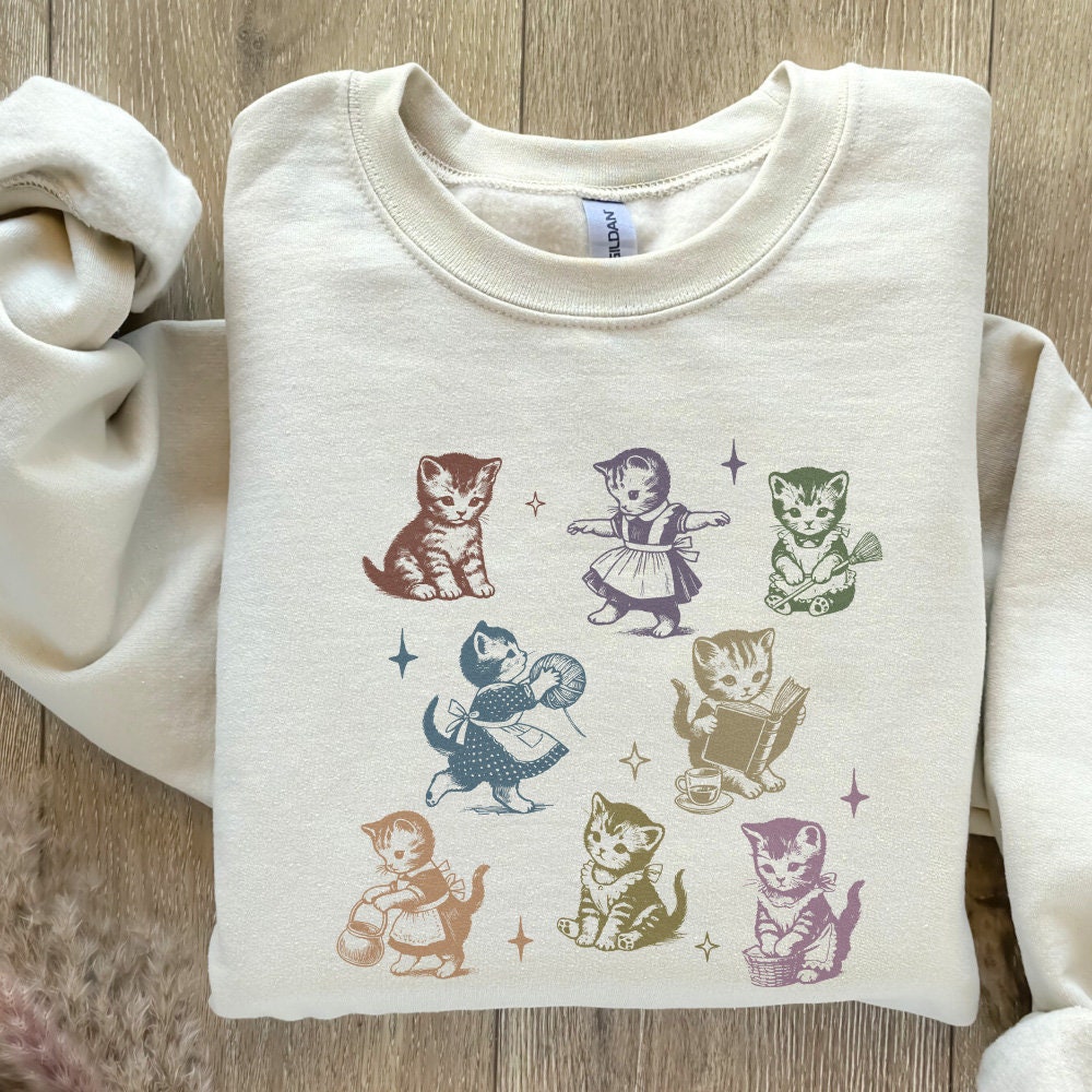 Vintage Cats Png, Retro Cat Png - 300 DPI Design for T-Shirt