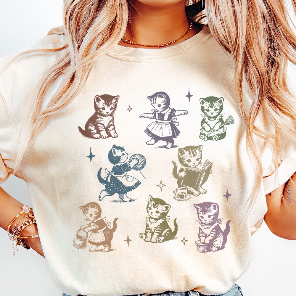 Vintage Cats Png, Retro Cat Png - 300 DPI Design for T-Shirt