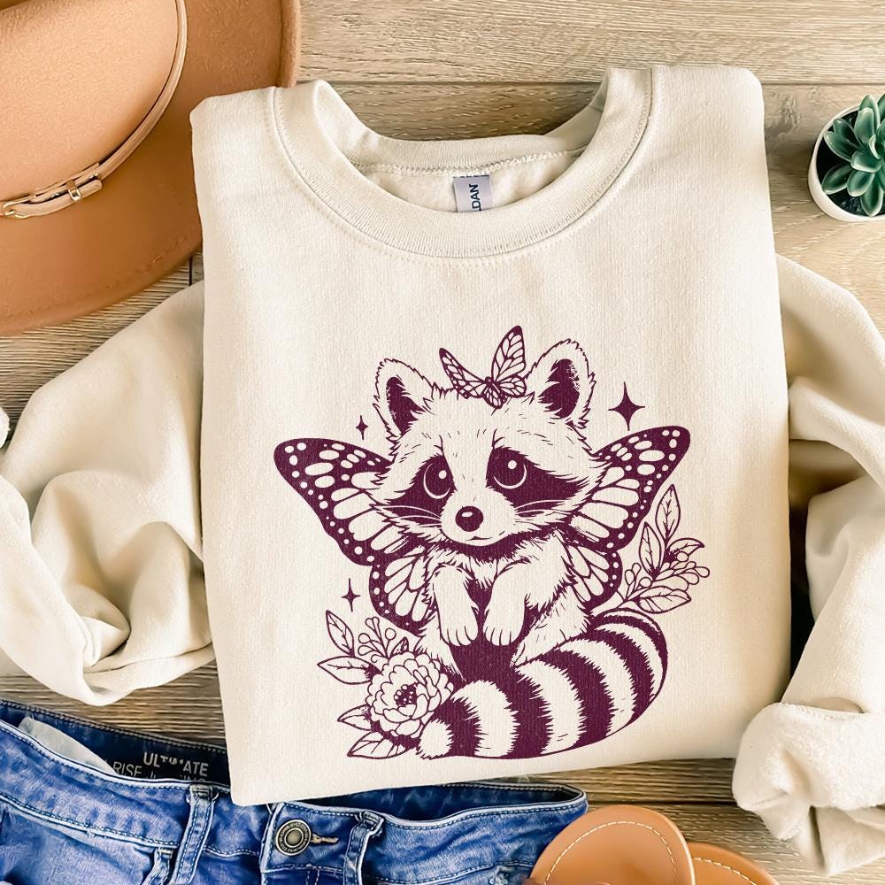 Cute Hybrid Raccoon with Butterfly Wings PNG, Vintage Animal png - 300