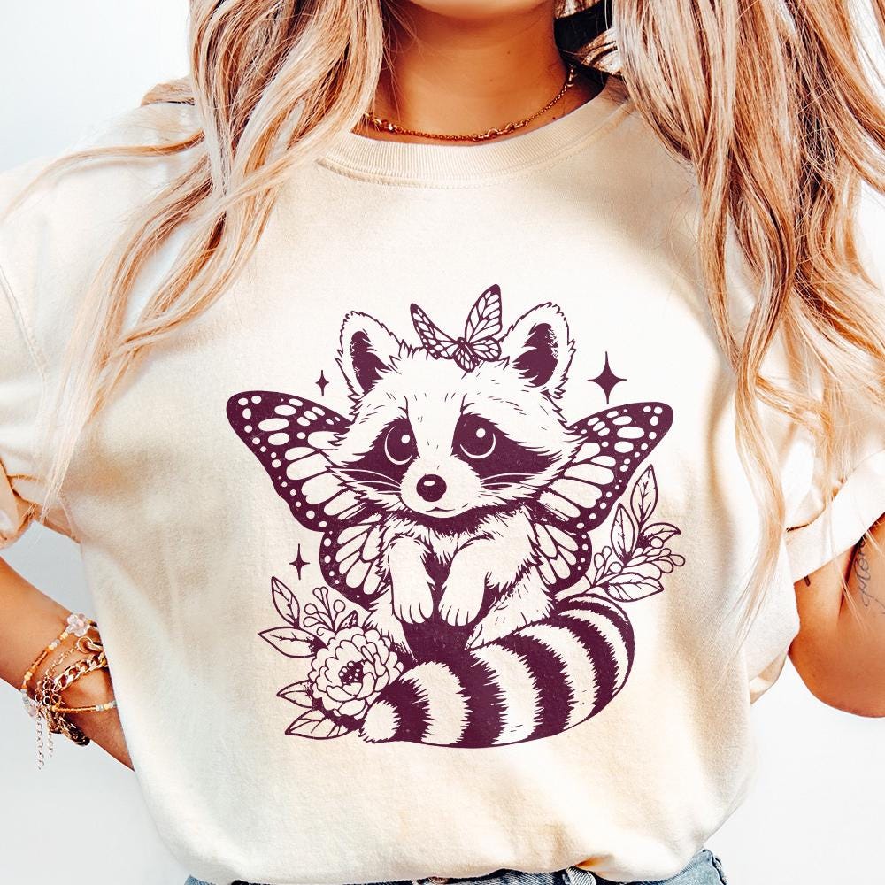 Cute Hybrid Raccoon with Butterfly Wings PNG, Vintage Animal png - 300