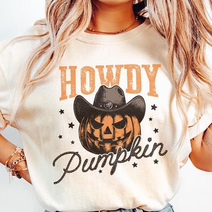 Howdy Pumpkin Western Fall PNG Alt 2, Retro Halloween png - 300 DPI