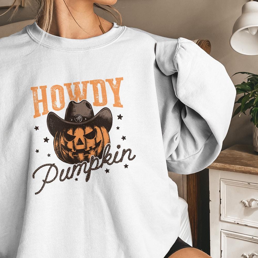 Howdy Pumpkin Western Fall PNG Alt 2, Retro Halloween png - 300 DPI