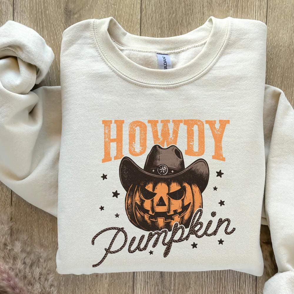 Howdy Pumpkin Western Fall PNG Alt 2, Retro Halloween png - 300 DPI