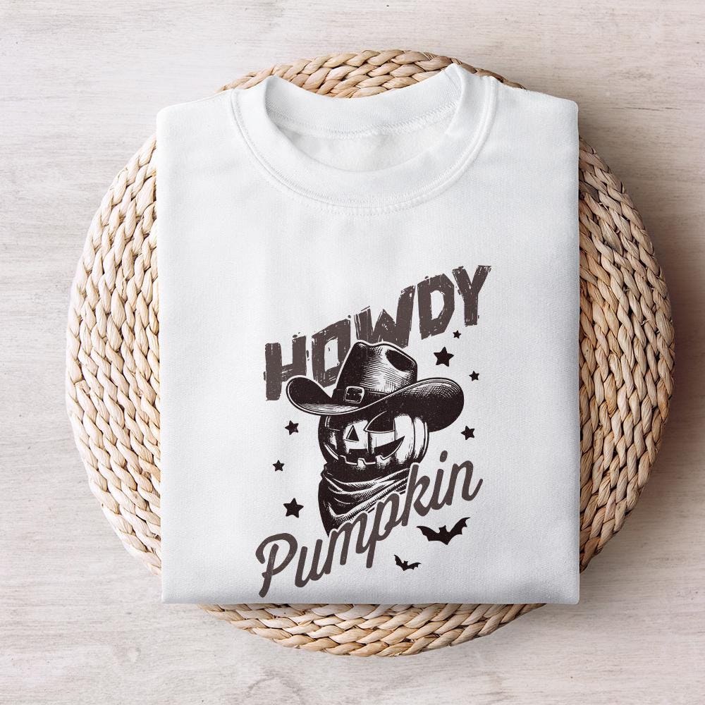 Howdy Pumpkin Western Fall PNG Alt 3, Retro Halloween png - 300 DPI
