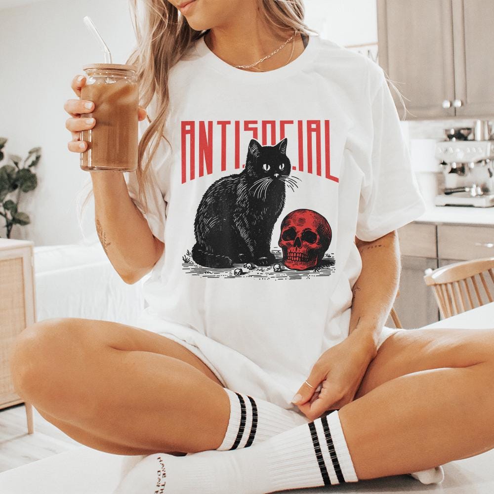 Antisocial Cat PNG, Retro Vintage T-Shirt Graphic - 300 DPI Design for