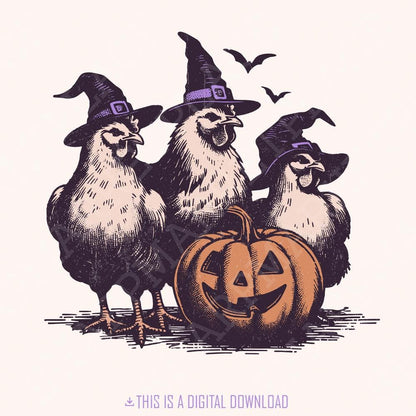Spooky Chickens Halloween PNG Alt 2, Fall PNG - 300 DPI Design for T-Shirt