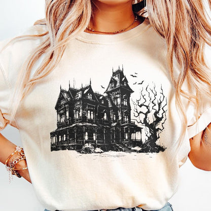 Spooky Halloween Haunted House Png, Retro Fall Sublimation - 300 DPI