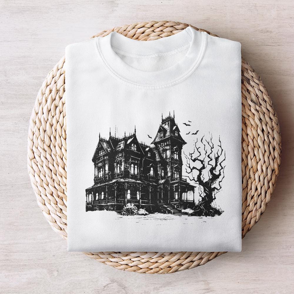 Spooky Halloween Haunted House Png, Retro Fall Sublimation - 300 DPI