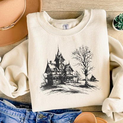 Spooky Halloween Haunted House Png Alt 2, Retro Fall Sublimation - 300