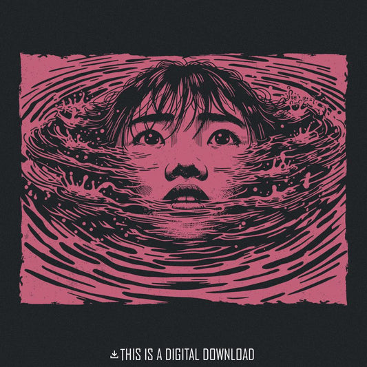 Trippy Girl PNG, Drowning Art File - 300 DPI Design for T-Shirt