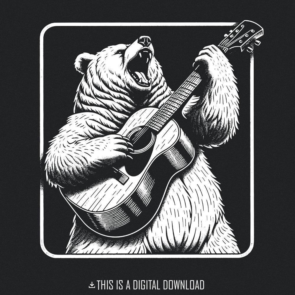 Bear with Guitar Png, Guitarist Bear png - 300 DPI Design for T-Shirt