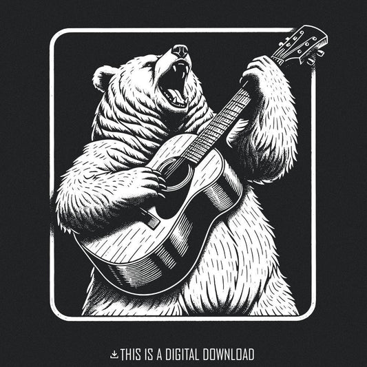Bear with Guitar Png, Guitarist Bear png - 300 DPI Design for T-Shirt