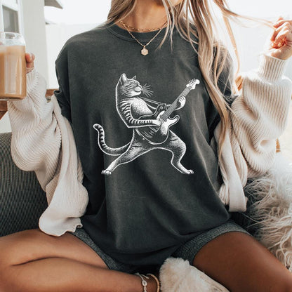 Funny Cat Playing Guitar PNG Digital Download Alt 2, Sublimation - 300