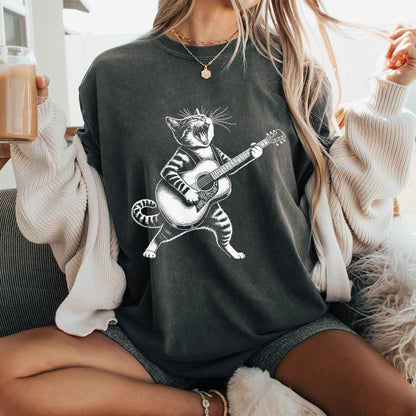 Funny Cat Playing Guitar PNG Digital Download Alt 3, Sublimation - 300