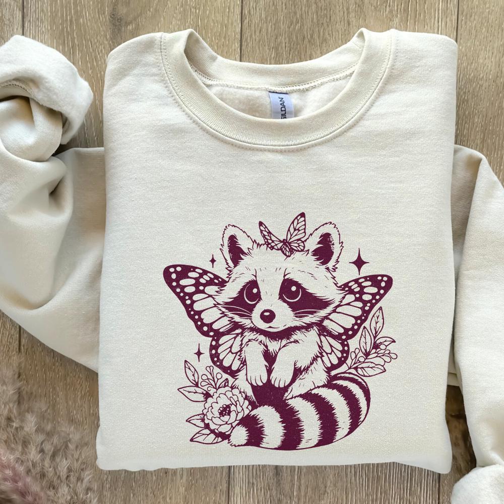 Cute Hybrid Raccoon with Butterfly Wings PNG, Vintage Animal png - 300
