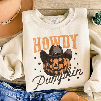 Howdy Pumpkin Western Fall PNG Alt 2, Retro Halloween png - 300 DPI