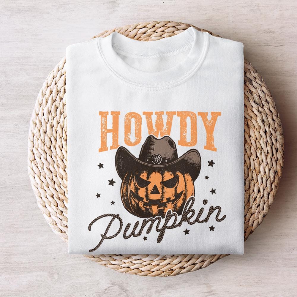 Howdy Pumpkin Western Fall PNG Alt 2, Retro Halloween png - 300 DPI