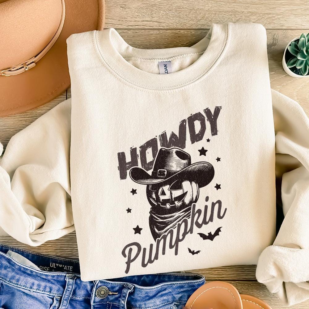 Howdy Pumpkin Western Fall PNG Alt 3, Retro Halloween png - 300 DPI