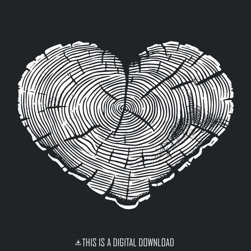 Tree Rings Heart Shape PNG, Outline Stamp Color Graphics - 300 DPI Design