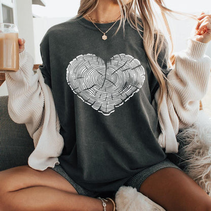 Tree Rings Heart Shape PNG, Outline Stamp Color Graphics - 300 DPI Design