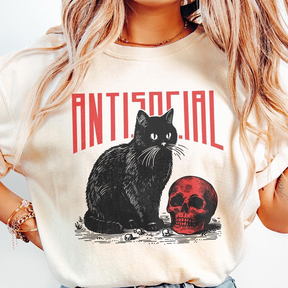 Antisocial Cat PNG, Retro Vintage T-Shirt Graphic - 300 DPI Design for