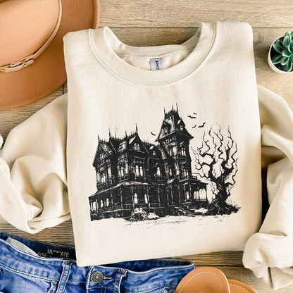 Spooky Halloween Haunted House Png, Retro Fall Sublimation - 300 DPI
