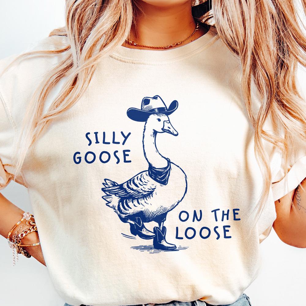 Silly goose on the loose PNG shirt, Cowboy goose PNG - 300 DPI Design for