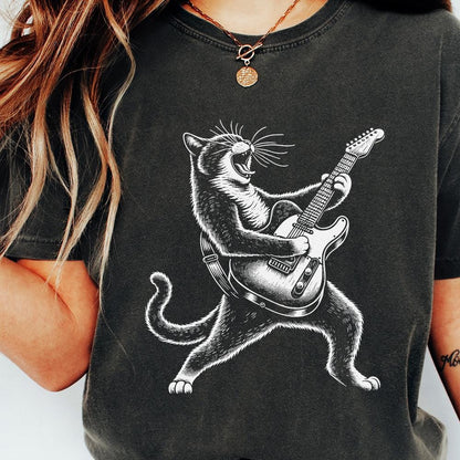 Funny Cat Playing Guitar PNG Digital Download, Sublimation - 300 DPI