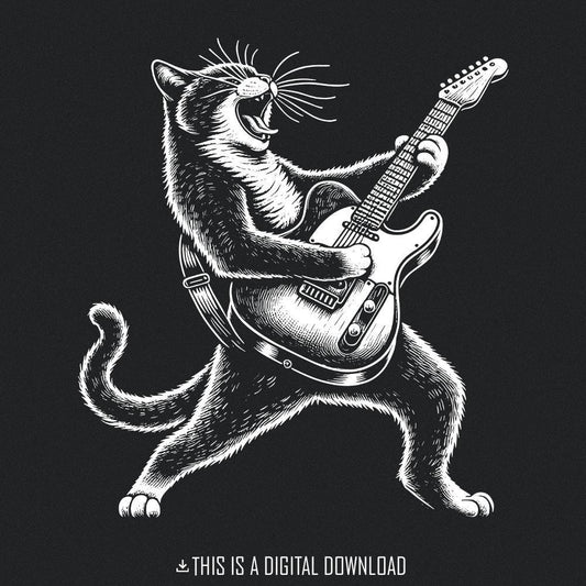 Funny Cat Playing Guitar PNG Digital Download, Sublimation - 300 DPI