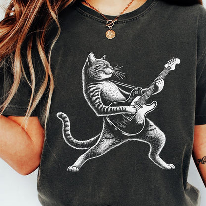 Funny Cat Playing Guitar PNG Digital Download Alt 2, Sublimation - 300
