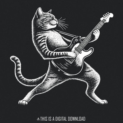 Funny Cat Playing Guitar PNG Digital Download Alt 2, Sublimation - 300