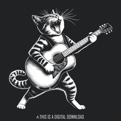 Funny Cat Playing Guitar PNG Digital Download Alt 3, Sublimation - 300