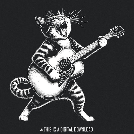 Funny Cat Playing Guitar PNG Digital Download Alt 3, Sublimation - 300