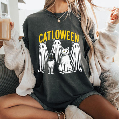 Cute Halloween Cat PNG, Ghost Cat png - 300 DPI Design for T-Shirt