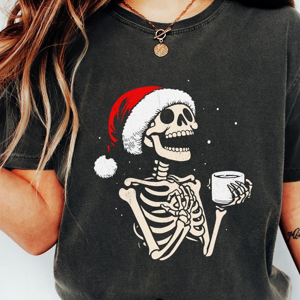 Skeleton Hot Coffee, Spooky Christmas PNG - 300 DPI Design for T-Shirt