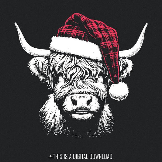Highland Cow Christmas png Alt 2, Christmas Cow png - 300 DPI Design for