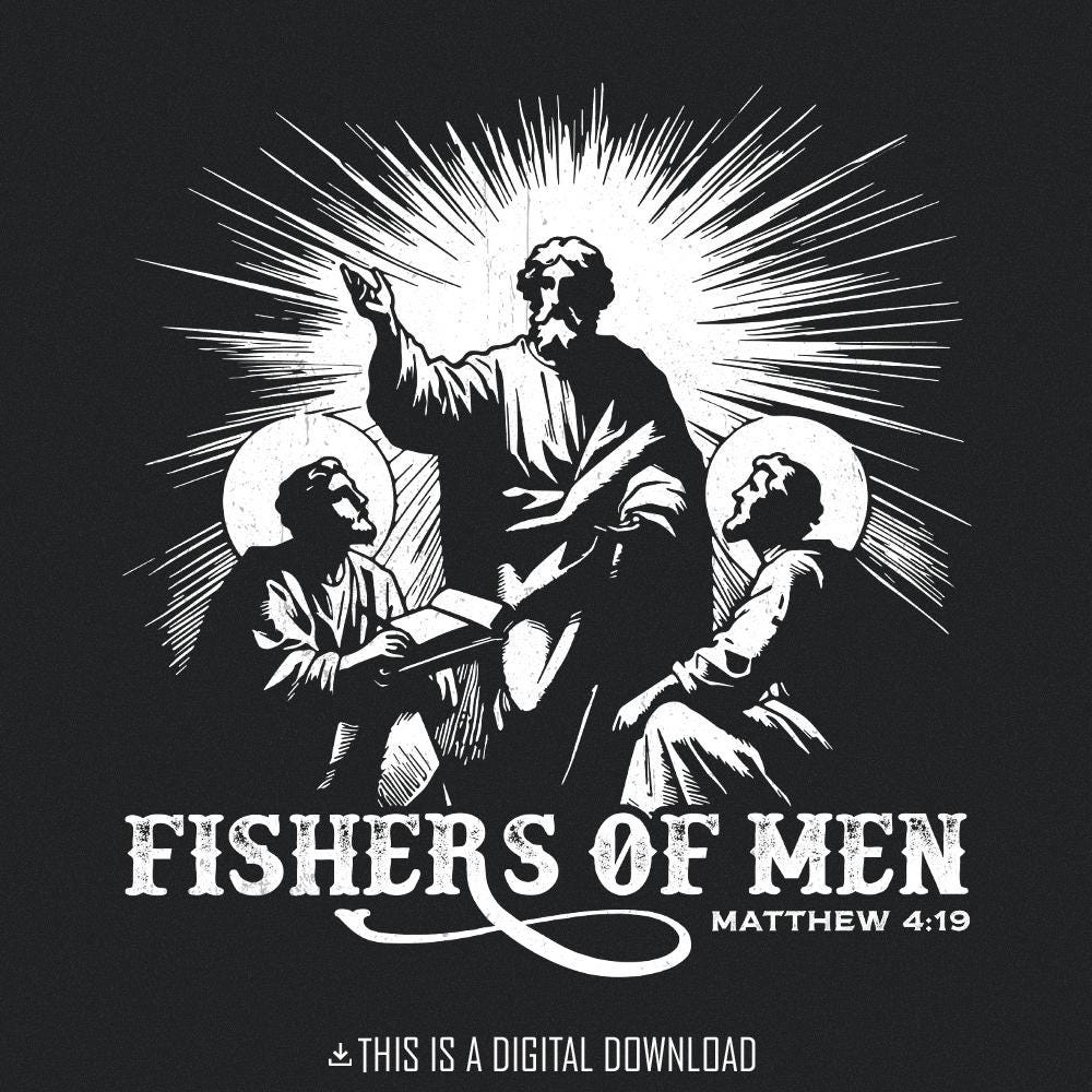 Fishers of Men PNG Alt 2, Retro Christian Sublimation - 300 DPI Design