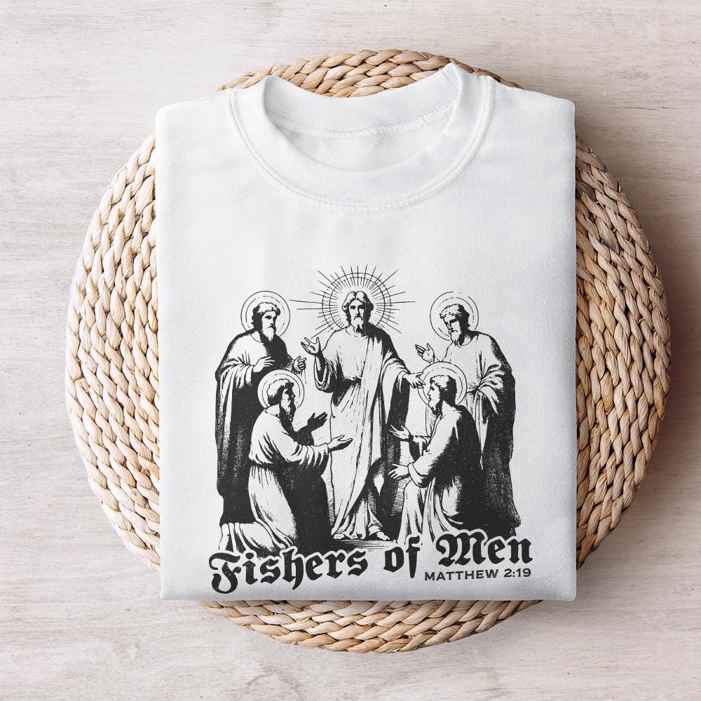 Fishers of Men PNG, Retro Christian Sublimation - 300 DPI Design for