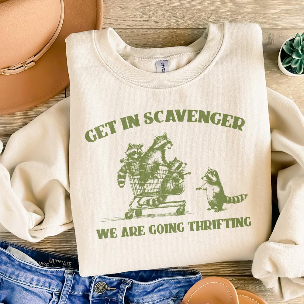 Get In Scavenger We're Going Thrifting Raccoon PNG SVG, Funny Quote Retro