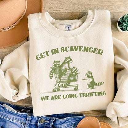 Get In Scavenger We're Going Thrifting Raccoon PNG SVG, Funny Quote Retro