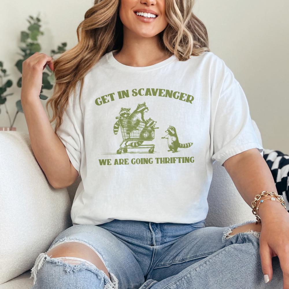 Get In Scavenger We're Going Thrifting Raccoon PNG SVG, Funny Quote Retro