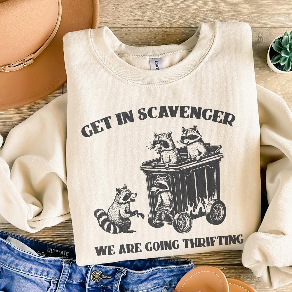 Get In Scavenger We're Going Thrifting Raccoon PNG SVG Funny Quote Trash