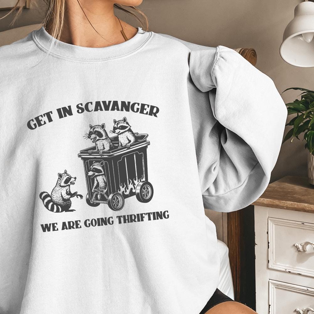 Get In Scavenger We're Going Thrifting Raccoon PNG SVG Funny Quote Trash